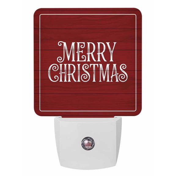Christmas Night Lights Auto Sensor Merry Christmas Plug-in LED Nightlights Dusk to Dawn for Living Room, Bedroom, Bathroom, Hallway, Stairways Wall Decor, Rustic Retro Red Wood Grain Night Light