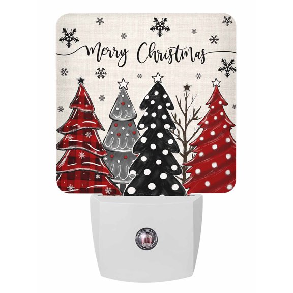 Christmas Night Lights Auto Sensor Merry Christmas Tree Plug-in LED Nightlights Dusk to Dawn for Living Room, Bedroom, Bathroom, Hallway, Stairways Xmas Wall Decor, Red Black Polka Dot Night Light