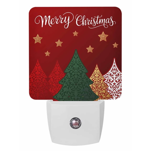 Christmas Night Lights Auto Sensor Merry Christmas Tree Plug-in LED Nightlights Dusk to Dawn for Living Room, Bedroom, Bathroom, Hallway, Stairways Xmas Wall Decor, Stars Red Night Light