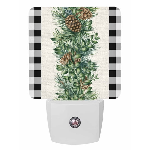 Christmas Night Lights Auto Sensor Pine Cone Plug-in LED Nightlights Dusk to Dawn for Living Room, Bedroom, Bathroom, Hallway, Stairways Xmas Wall Decor, Pine Needle Black Buffalo Plaid Night Light