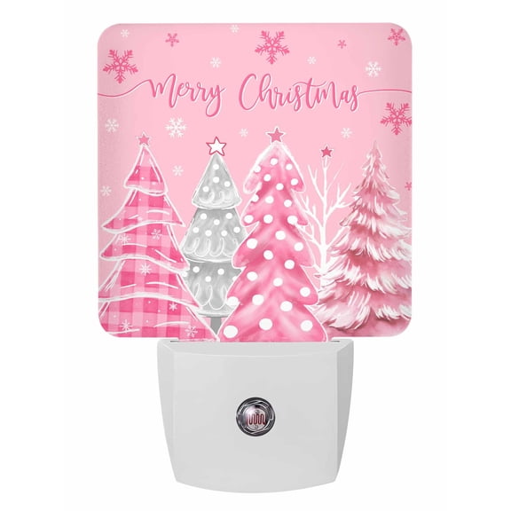 Christmas Night Lights Auto Sensor Pink Christmas Tree Plug-in LED Nightlights Dusk to Dawn for Living Room, Bedroom, Bathroom, Hallway, Wall Decor, Buffalo Plaid Pine Tree Snow Night Light