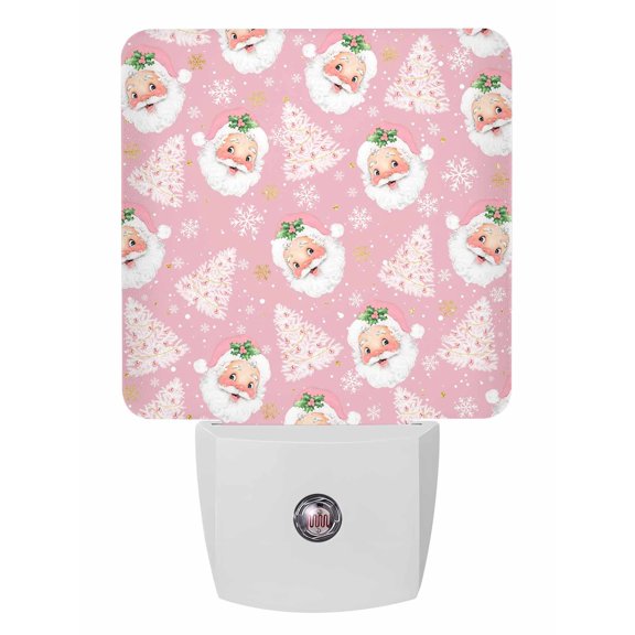 Christmas Night Lights Auto Sensor Pink Santa Claus Plug-in LED Nightlights Dusk to Dawn for Living Room, Bedroom, Bathroom, Hallway, Stairways Wall Decor, Winter Snowflake Xmas Tree Night Light