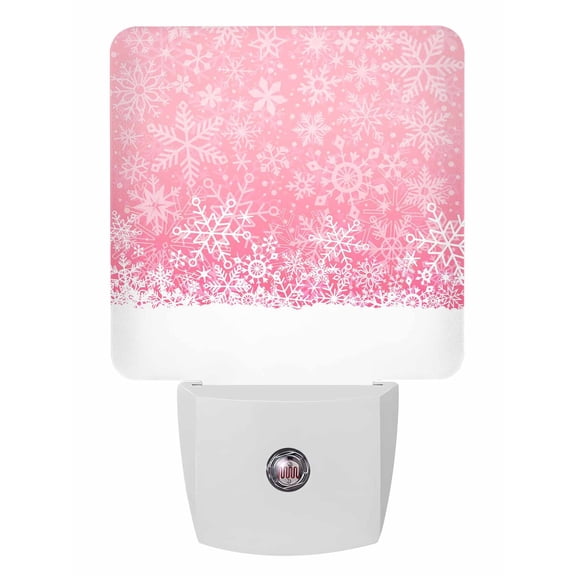 Christmas Night Lights Auto Sensor Pink Snowflakes Plug-in LED Nightlights Dusk to Dawn for Living Room, Bedroom, Bathroom, Hallway, Stairways Xmas Wall Decor, Winter Snow Night Light
