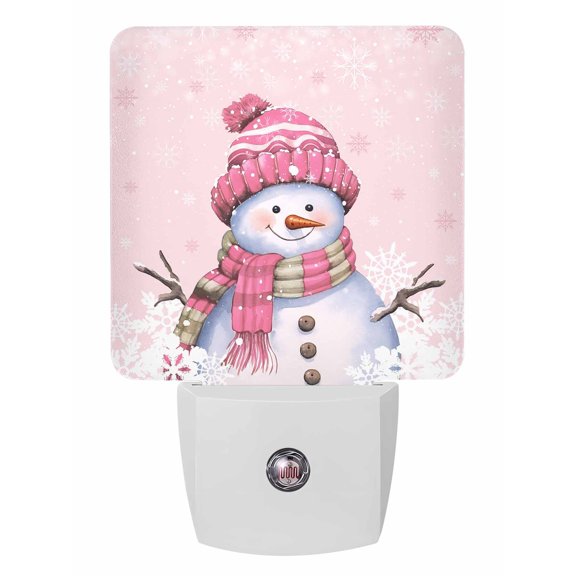 Christmas Night Lights Auto Sensor Pink Snowman Plug-in LED Nightlights Dusk to Dawn for Living Room, Bedroom, Bathroom, Hallway, Stairways Xmas Wall Decor, Pink White Snowflake Night Light