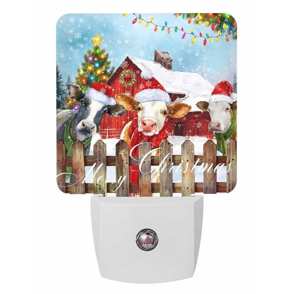 Christmas Night Lights Auto Sensor Red Barn Cow Plug-in LED Nightlights Dusk to Dawn for Living Room, Bedroom, Bathroom, Hallway, Stairways Wall Decor, Farmhouse Animal Xmas Tree Forest Night Light