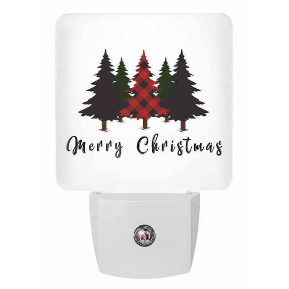 Christmas Night Lights Auto Sensor Red Buffalo Plaid Checkered Pine Tree Plug-in LED Nightlights Dusk to Dawn for Living Room, Bedroom, Bathroom, Hallway, Wall Decor, Merry Christmas Night Light