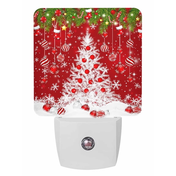 Christmas Night Lights Auto Sensor Red Christmas Tree Balls Plug-in LED Nightlights Dusk to Dawn for Living Room, Bedroom, Bathroom, Hallway, Stairways Wall Decor, Holly Berry Snowflake Night Light