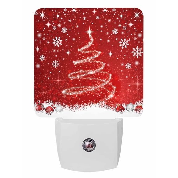 Christmas Night Lights Auto Sensor Red Christmas Tree Plug-in LED Nightlights Dusk to Dawn for Living Room, Bedroom, Bathroom, Hallway, Stairways Xmas Wall Decor, Xmas Balls Snowflakes Night Light