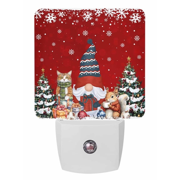 Christmas Night Lights Auto Sensor Red Gnome Xmas Tree Plug-in LED Nightlights Dusk to Dawn for Living Room, Bedroom, Bathroom, Hallway, Stairways Xmas Wall Decor, Snowflake Squirrel Cat Night Light
