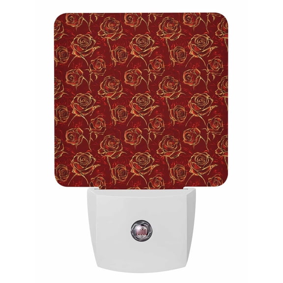 Christmas Night Lights Auto Sensor Red Rose Leaf Plug-in LED Nightlights Dusk to Dawn for Living Room, Bedroom, Bathroom, Hallway, Stairways Xmas Wall Decor, Vintage Red Night Light