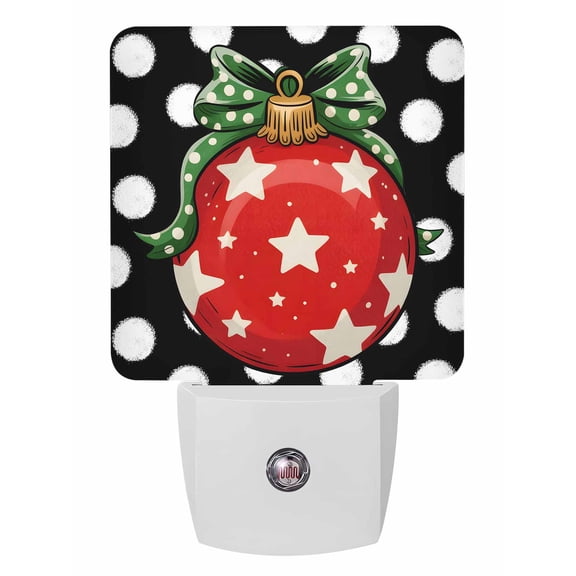 Christmas Night Lights Auto Sensor Red Star Christmas Ball Plug-in LED Nightlights Dusk to Dawn for Living Room, Bedroom, Bathroom, Hallway, Stairways Xmas Wall Decor, Black Polka Dots Night Light