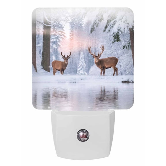 Christmas Night Lights Auto Sensor Reindeer Xmas Tree Plug-in LED Nightlights Dusk to Dawn for Living Room, Bedroom, Bathroom, Hallway, Stairways Xmas Wall Decor, Snowy Forest Lake Night Light