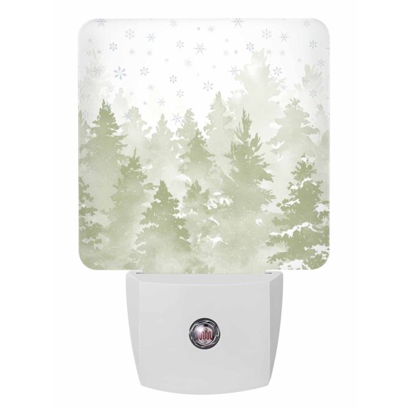 Christmas Night Lights Auto Sensor Sage Green Pine Tree Forest Plug-in LED Nightlights Dusk to Dawn for Living Room, Bedroom, Bathroom, Hallway, Wall Decor, Snowflake Snowy Winter Night Light