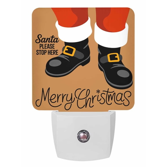 Christmas Night Lights Auto Sensor Santa Claus Please Stop Here Plug-in LED Nightlights Dusk to Dawn for Living Room, Bedroom, Bathroom, Hallway, Stairways Wall Decor, Xmas Boots Outfit Night Light