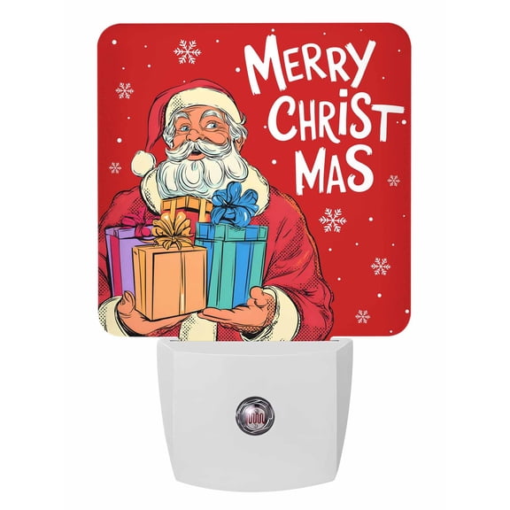 Christmas Night Lights Auto Sensor Santa Claus Snowflakes Plug-in LED Nightlights Dusk to Dawn for Living Room, Bedroom, Bathroom, Hallway, Stairways Xmas Wall Decor, Red Merry Christmas Night Light