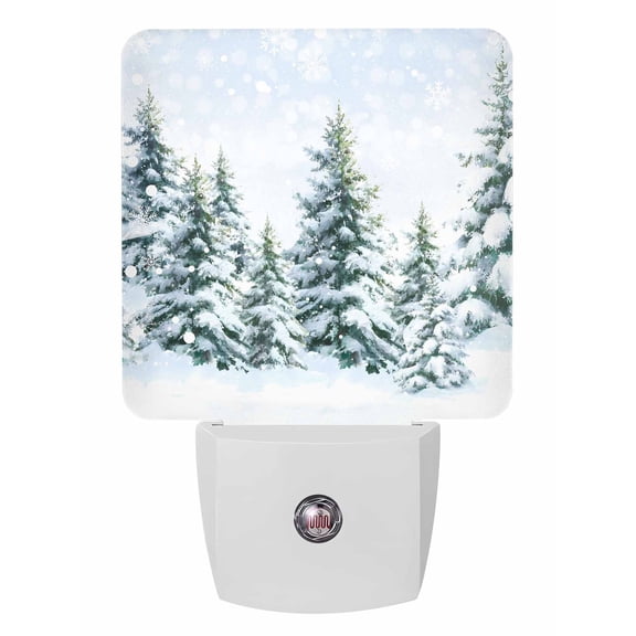 Christmas Night Lights Auto Sensor Snowflake Pine Tree Plug-in LED Nightlights Dusk to Dawn for Living Room, Bedroom, Bathroom, Hallway, Stairways Wall Decor, White Snowy Winter Forest Night Light