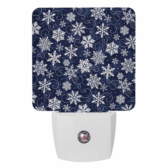 Christmas Night Lights Auto Sensor Snowflake Plug-in LED Nightlights Dusk to Dawn for Living Room, Bedroom, Bathroom, Hallway, Stairways Xmas Wall Decor, Xmas Winter Snow Navy Blue Night Light