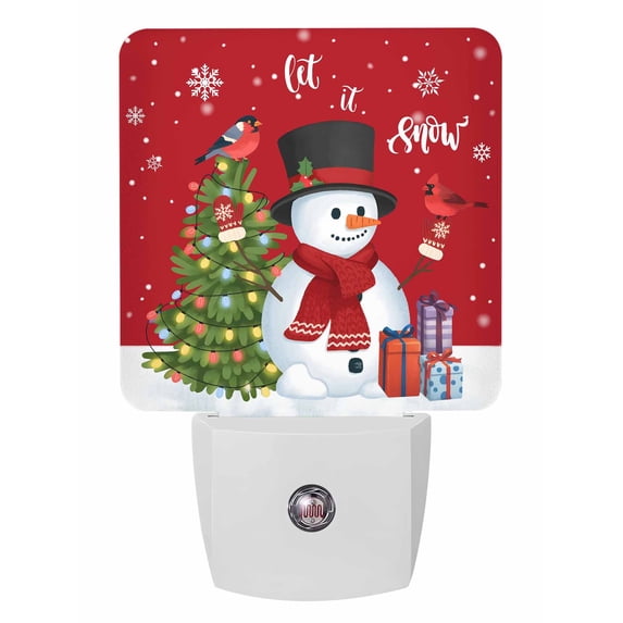 Christmas Night Lights Auto Sensor Snowman Cardinal Birds Plug-in LED Nightlights Dusk to Dawn for Living Room, Bedroom, Bathroom, Hallway, Stairways Xmas Wall Decor, Snowflake Xmas Tree Night Light