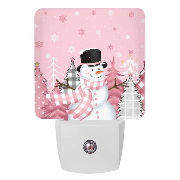 Christmas Night Lights Auto Sensor Snowman Pink Xmas Tree Forest Plug-in LED Nightlights Dusk to Dawn for Living Room, Bedroom, Bathroom, Hallway, Stairways Wall Decor, Snow Snowflake Night Light