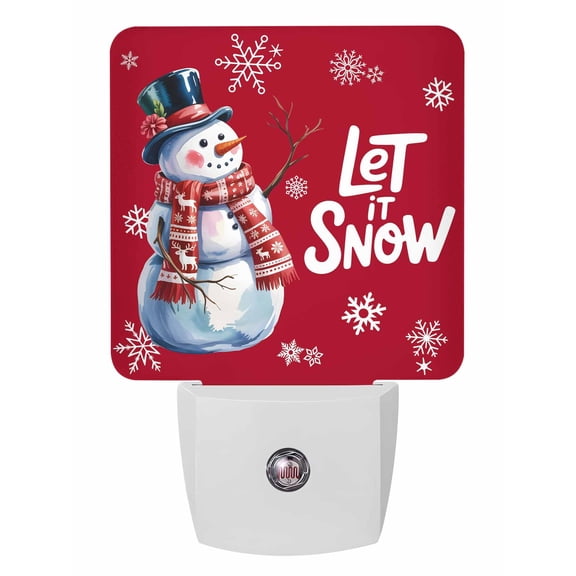 Christmas Night Lights Auto Sensor Snowman with Scarf Plug-in LED Nightlights Dusk to Dawn for Living Room, Bedroom, Bathroom, Hallway, Stairways Xmas Wall Decor, Snowflake Red Night Light