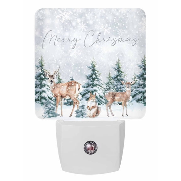 Christmas Night Lights Auto Sensor Squirrel Deer Plug-in LED Nightlights Dusk to Dawn for Living Room, Bedroom, Bathroom, Hallway, Wall Decor, Pine Tree Forest Winter Snowflakes Night Light