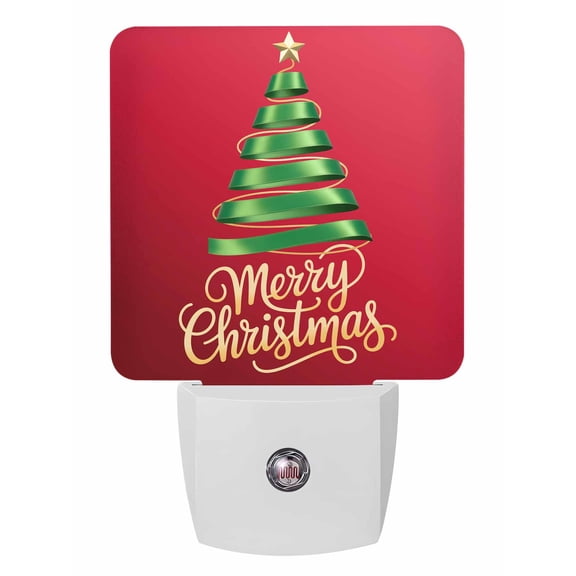 Christmas Night Lights Auto Sensor Star Ribbon Xmas Tree Plug-in LED Nightlights Dusk to Dawn for Living Room, Bedroom, Bathroom, Hallway, Stairways Xmas Wall Decor, Merry Christmas Red Night Light