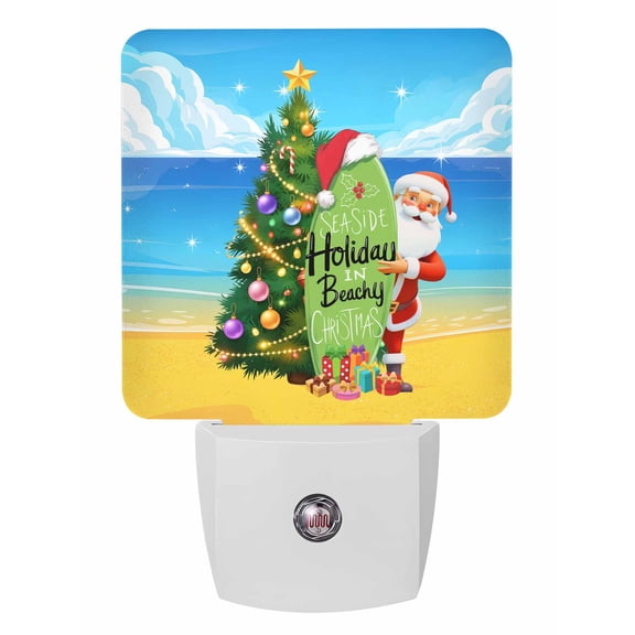 Christmas Night Lights Auto Sensor Surfboard Santa Claus Plug-in LED Nightlights Dusk to Dawn for Living Room, Bedroom, Bathroom, Hallway, Stairways Wall Decor, Xmas Tree Sea Sandbeach Night Light