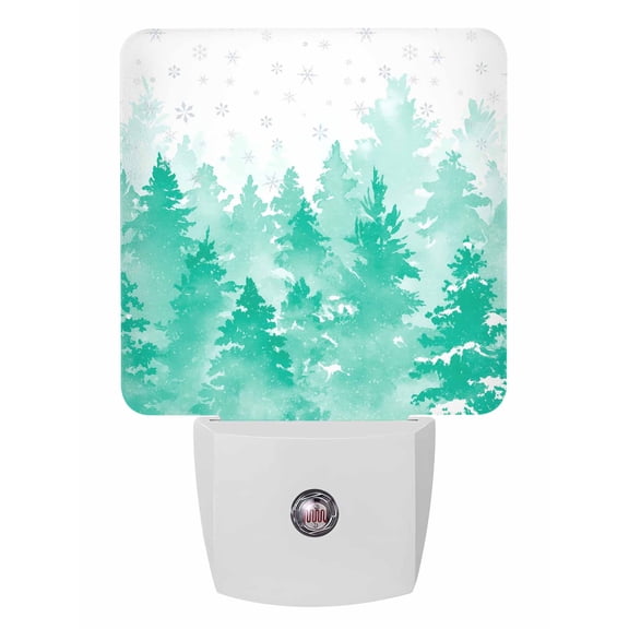 Christmas Night Lights Auto Sensor Turquoise Pine Tree Forest Plug-in LED Nightlights Dusk to Dawn for Living Room, Bedroom, Bathroom, Hallway, Wall Decor, Snowflake Snowy Winter Night Light