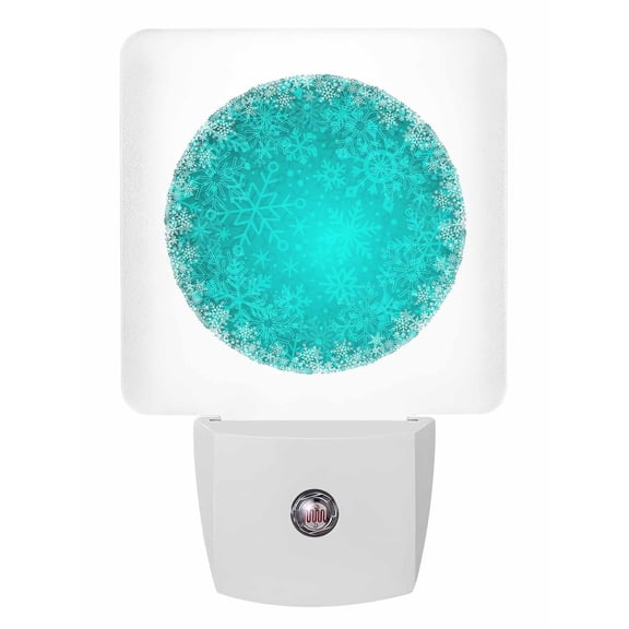 Christmas Night Lights Auto Sensor Turquoise Snowflake Plug-in LED Nightlights Dusk to Dawn for Living Room, Bedroom, Bathroom, Hallway, Stairways Xmas Wall Decor, Winter Snowy Night Light