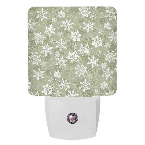 Christmas Night Lights Auto Sensor Xmas Snowflake Plug-in LED Nightlights Dusk to Dawn for Living Room, Bedroom, Bathroom, Hallway, Stairways Xmas Wall Decor, Sage Green Winter Snow Night Light