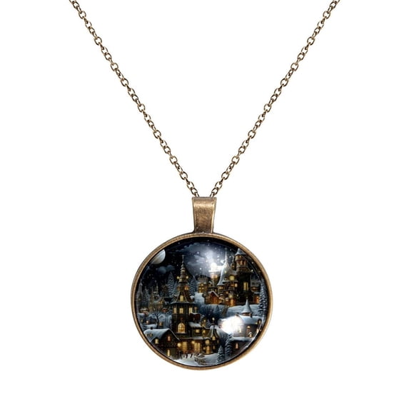 Christmas Night Necklace Personalized Custom Photo Round Pendant Adjustable Stainless Steel Necklaces with Gift Box for Men Women Mothers Valentine's Jewelry Gift