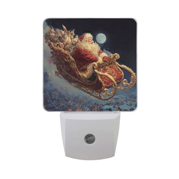 Christmas Night Santa Drive Sleigh LED Night Light Sensor Lamp Plug-in Adjustable Brightness 2 Pack