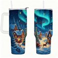 thumbnail image 1 of Christmas Night Village Tumbler with Lid and Straw, Santa Sleigh & Northern Lights Winter Scene Travel Cup, 1 of 9