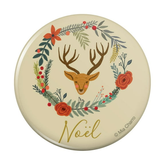 Christmas Noel Deer in Wreath Pinback Button Pin