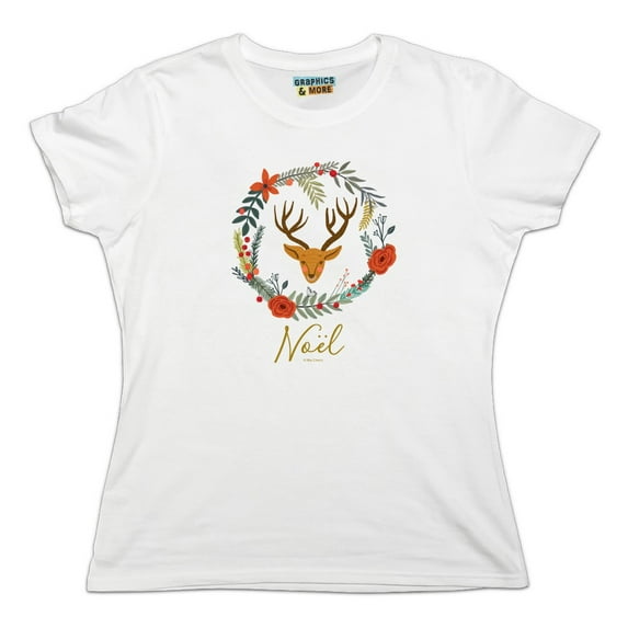 Christmas Noel Deer in Wreath Women's Novelty T-Shirt