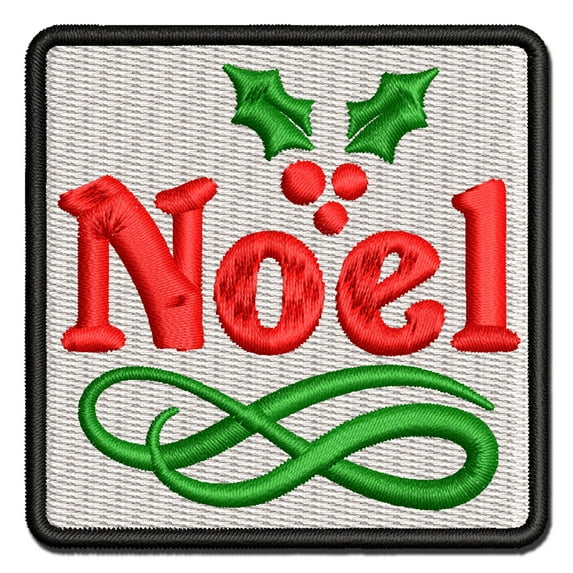 Christmas Noel Holly Applique Multi-Color Embroidered Hook & Loop Patch - 2.0 Inch Mini