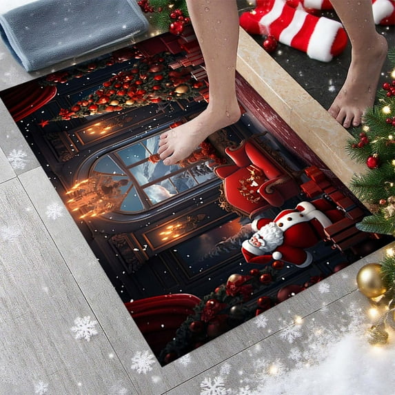 Christmas Non-Slip Kitchen Mat, Absorbent Floor Runner for Entryway Door, Washable Anti-Fatigue Carpet with Non-S Backing, Holiday Decor for Home, Bathroom, Laundry Room, Durable Indoor Outdoor Rug