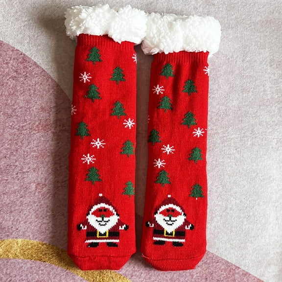 Christmas Non-Slip Slipper Socks for Women & Men - Cozy Fleece-Lined Gripper Sole Bootie Socks for Hard Floors, Warm Winter House Shoes for Home, Gift Idea A
