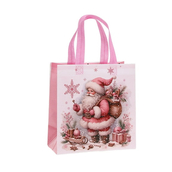 Christmas Non-Woven Shopping Bag, Pink Reusable Handbag for Holiday Gift Packaging, Eco-Friendly Gift Bag with Festive Design, 9.06 x 4.33 x 8.66 inches