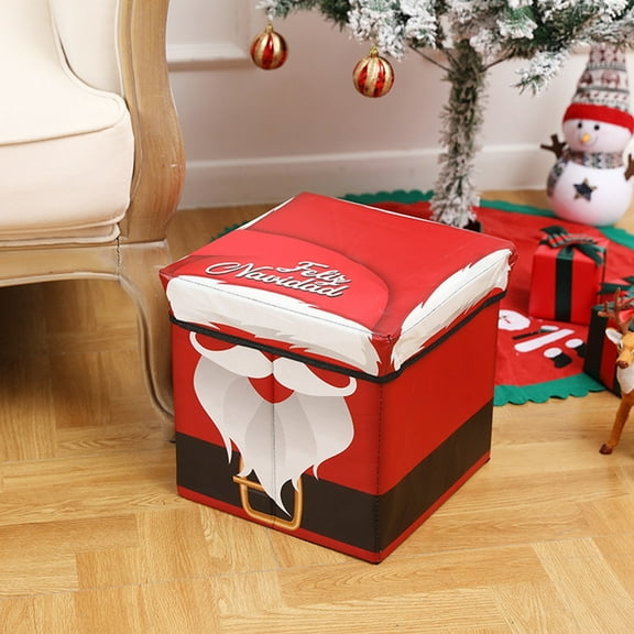 Christmas Non-Woven Storage Box with Lid - Festive Gift Toy Sundries Organizer Container, Portable Decorative Storage Stools for Home Multi-Purpose Holiday Organization Bin