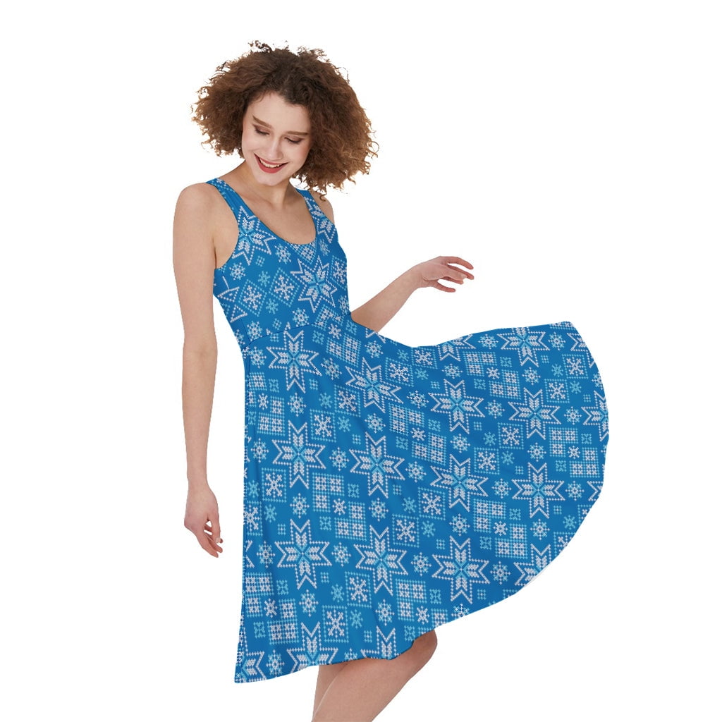 Christmas Nordic Knitted Pattern Print Sleeveless Knee Length Dress ...