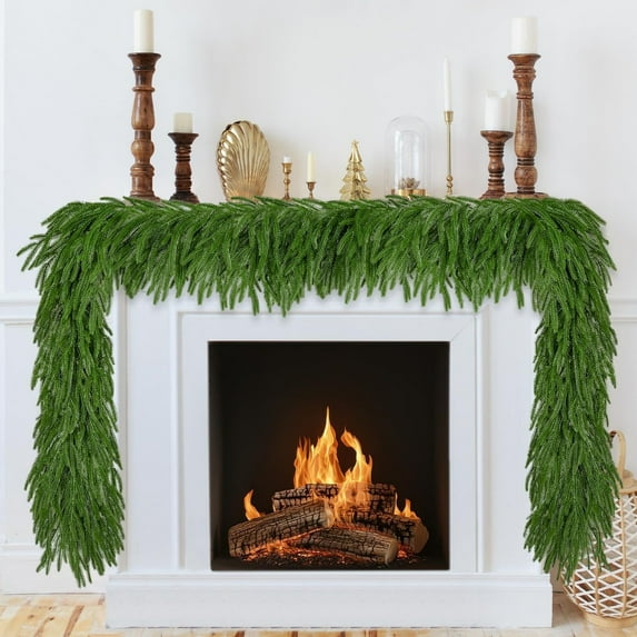 Christmas Norfolk Garland,Realistic Artificial Greenery Decoration for Table,Fireplace,Wall and Home Holiday,Flexible Bendable Branches for Wreath,Mantel,Door,Event,or Seasonal Decor-A