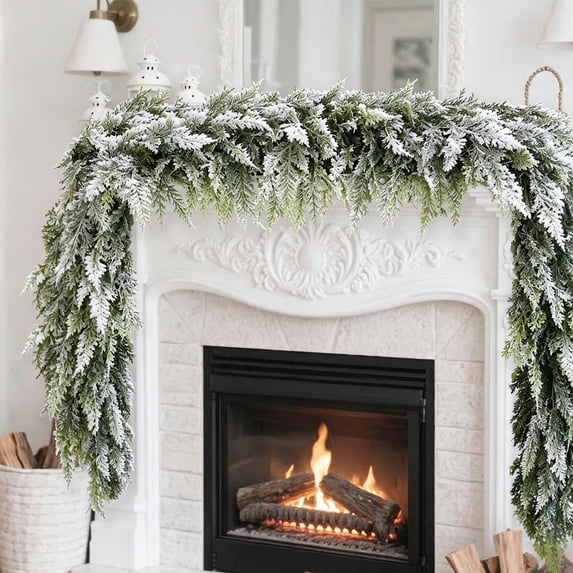 Christmas Norfolk Garland with Snow, 70.87in Artificial Greenery Garland, Faux Snow Flocked Pine for Mantel Fireplace Table Wall Door Home Decor