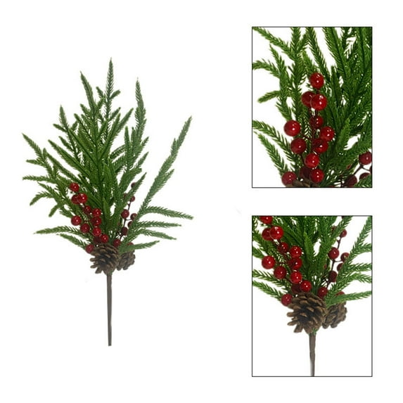 Christmas Norfolk Pine Branches with Berry Stems,18.2" Artificial Greenery Norfolk Pine Stems Sprigs,Real Touch DIY Greenery Pine Needles,Fake Foliage Pine Needles Picks for DIY Craft Garland