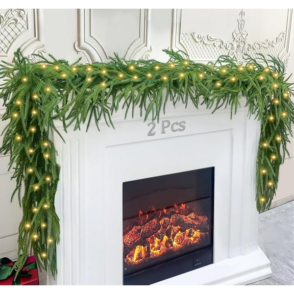 Christmas Norfolk Pine Garland - 6 Ft 3 Fork Dense Real Touch Pine Garland Ornament- Realistic Artificial Pine Greenery Garlands for Christmas Holiday Mantle Fireplace Table Home Decor