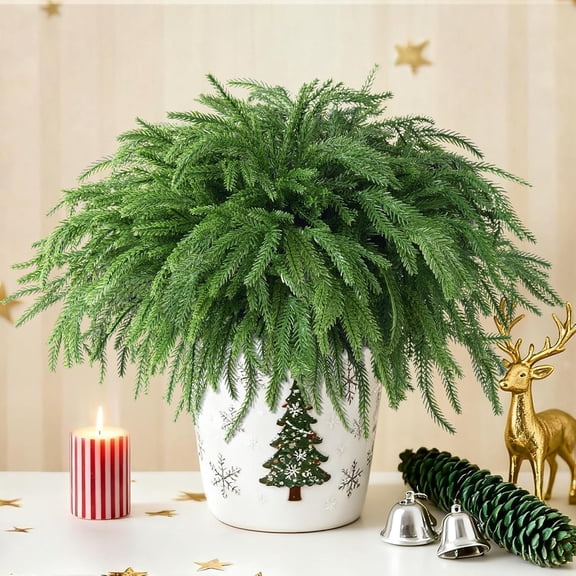Christmas Norfolk Pine Stems Branches, 16“ Real Touch Artificial Pine Branches, Christmas Greenery Cedar Branch for Vase Centerpiece DIY Crafts Garland Wreath Xmas Home Indoor Outdoor Decor(16 Pcs)