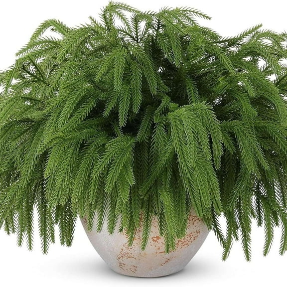 Christmas Norfolk Pine Stems, Real Touch 18 Inches Artificial Norfolk Pine Branches Stems Faux DIY Greenery Pine Picks Plastic for Indoor Outdoor Home Décor (12, Green)