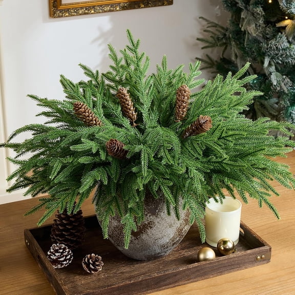 Christmas Norfolk Pine Stems for Vase, Lifelike Christmas Greenery Decor