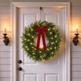 thumbnail image 1 of Christmas Norfolk Pine Wreath with Bow & LED Lights, Artificial Evergreen Wreath for Front Door Indoor Outdoor Christmas Decorations, Batteries Not Included, 1 of 7