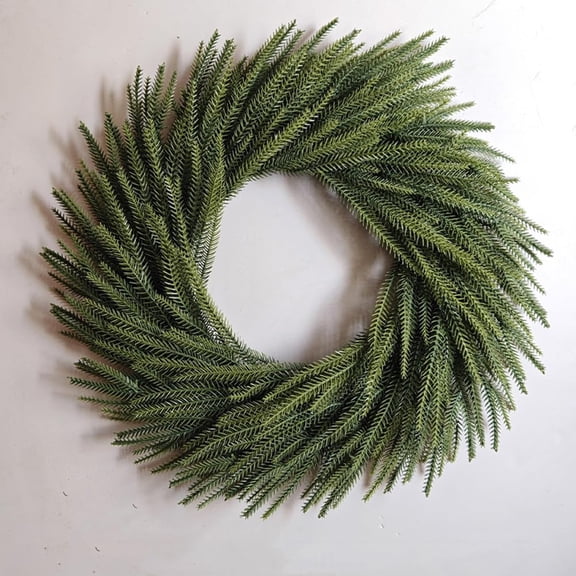 Christmas Norfolk Pine Wreath for Front Door, 24 Inch Artificial Norfolk Pine Wreath for Window Wall Fireplace Christmas Holiday Decor